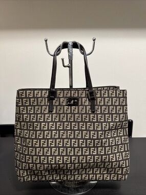 Vintage Fendi Brown & Cream FF Zucca Canvas Tote